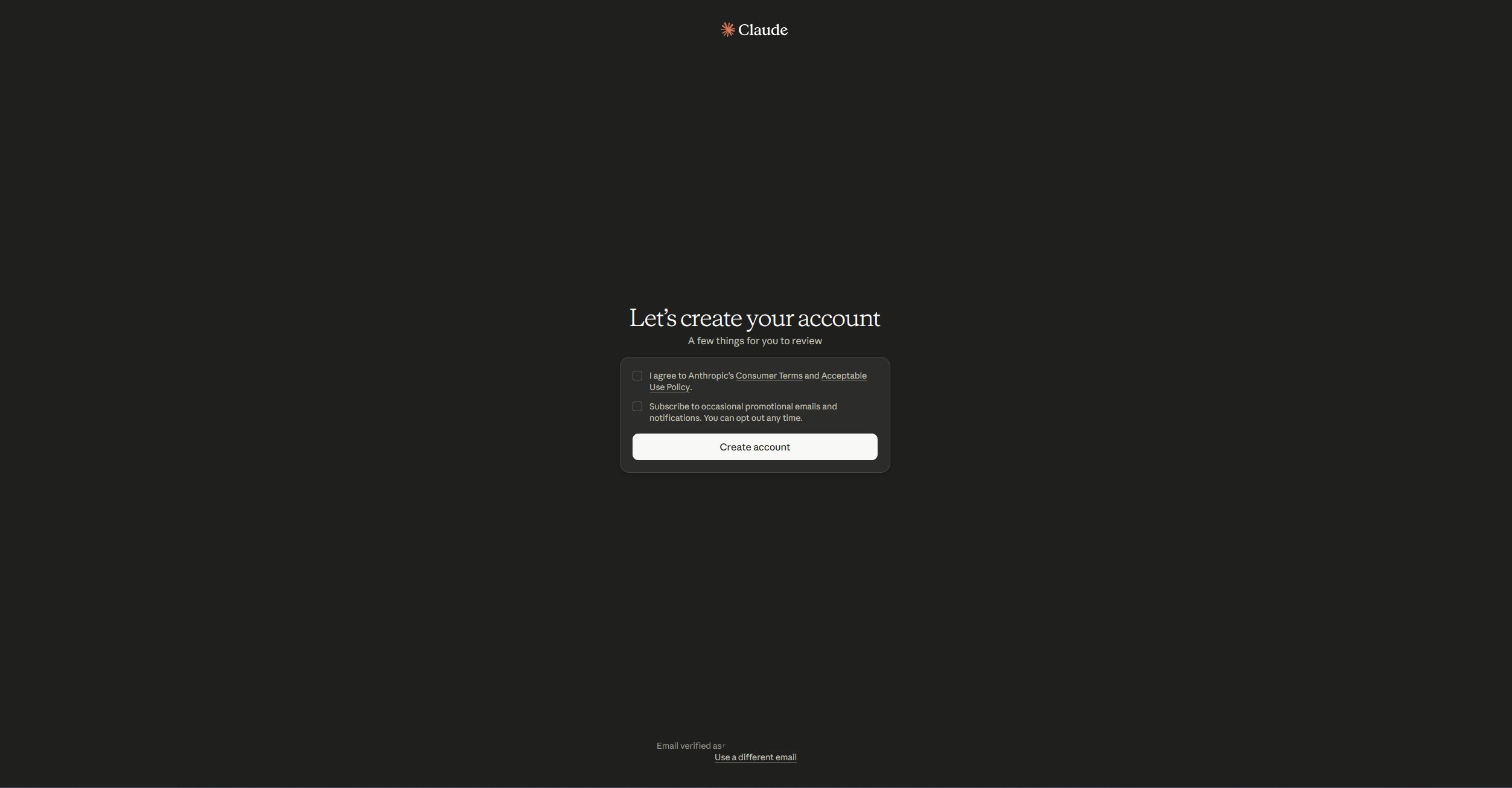 Экран Claude «Let's create your account»
