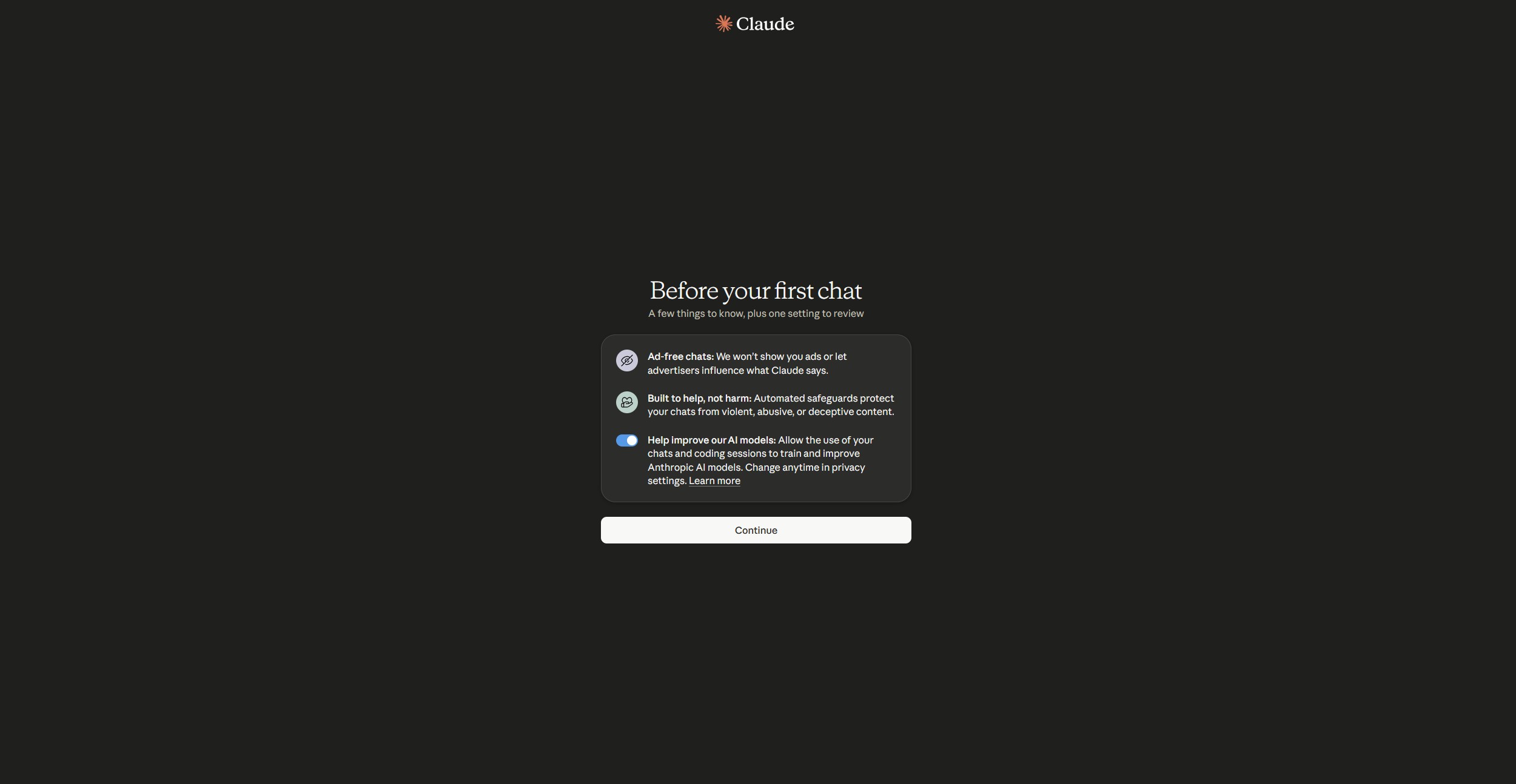 Экран Claude «Before your first chat»