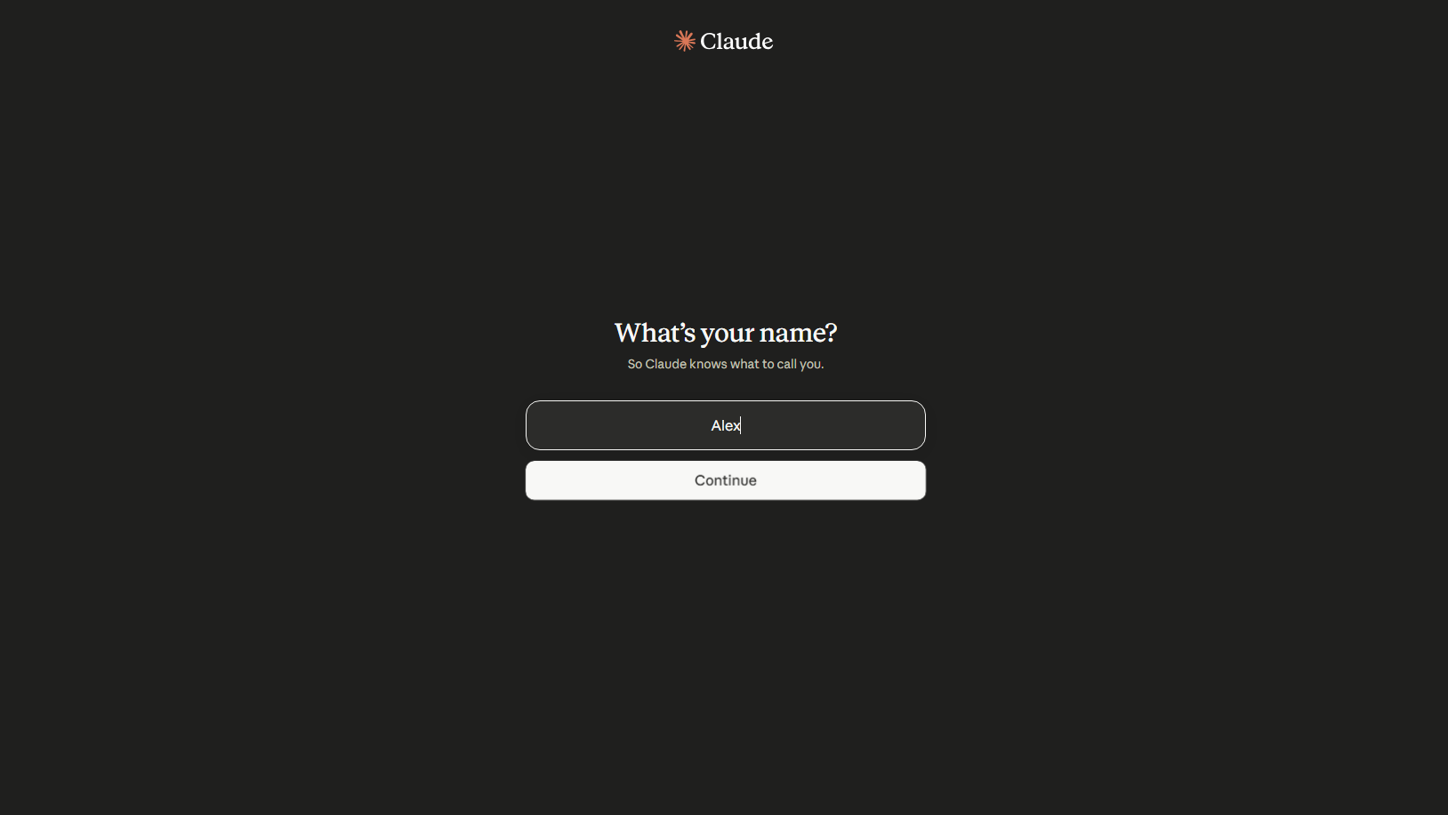 Экран Claude «What's your name?» при входе через Google